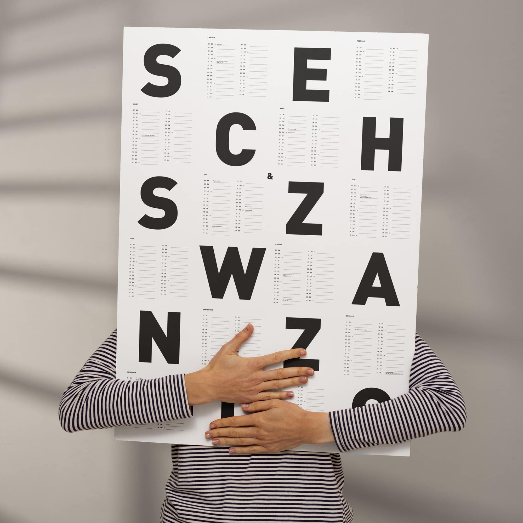 Typografischer Wandkalender 2026 *SCHWARZ/WEISS*