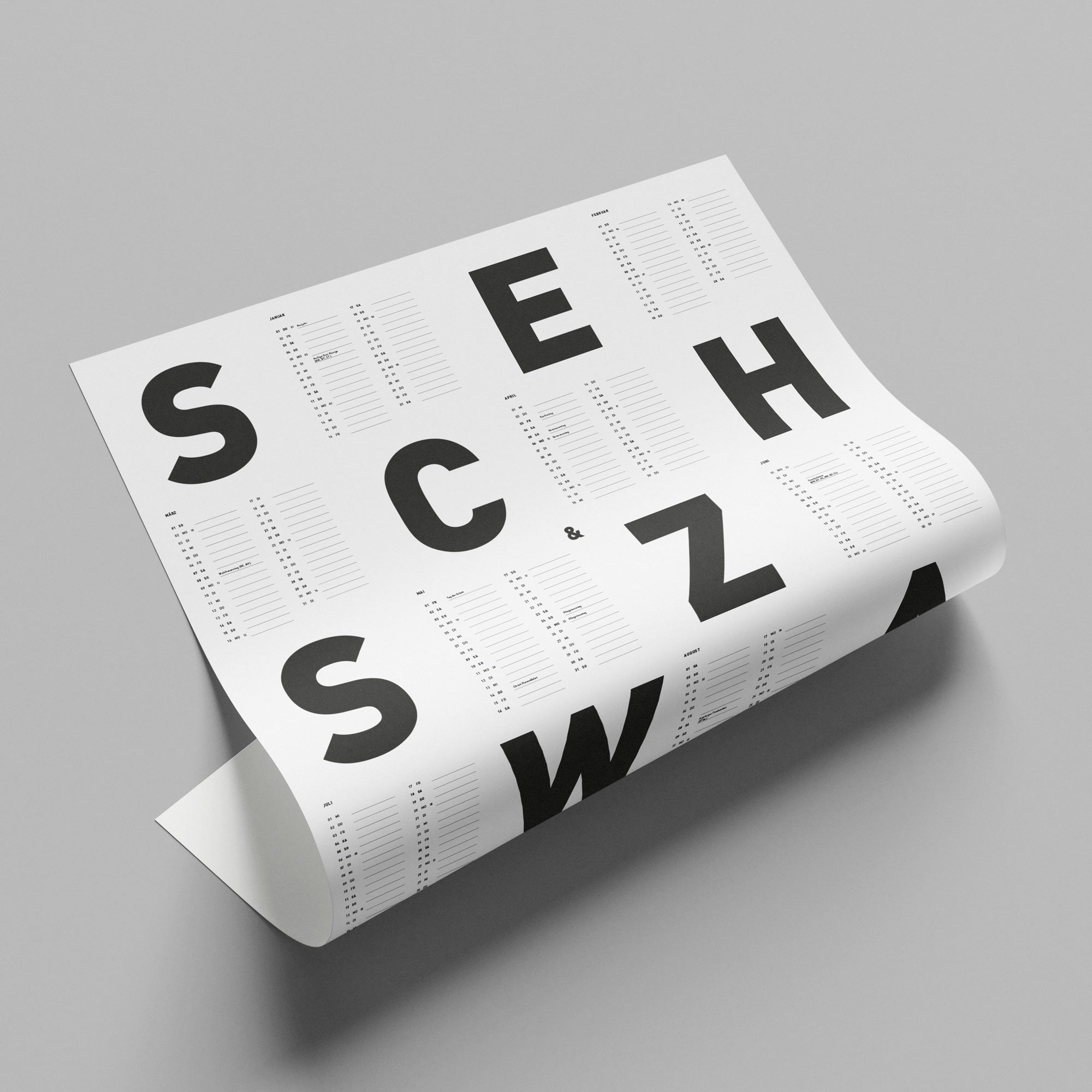 Typografischer Wandkalender 2026 *SCHWARZ/WEISS*