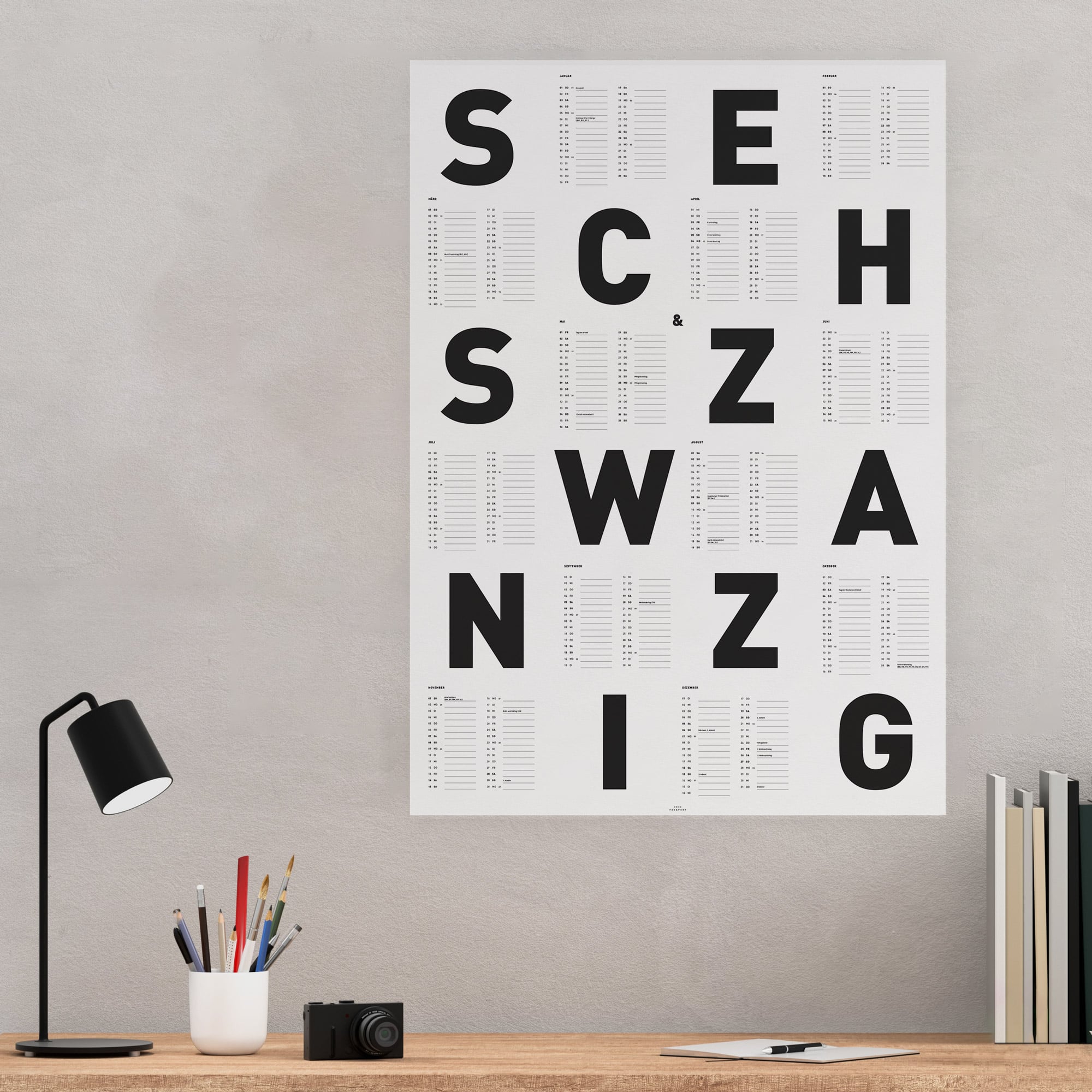 Typografischer Wandkalender 2026 *SCHWARZ/WEISS*